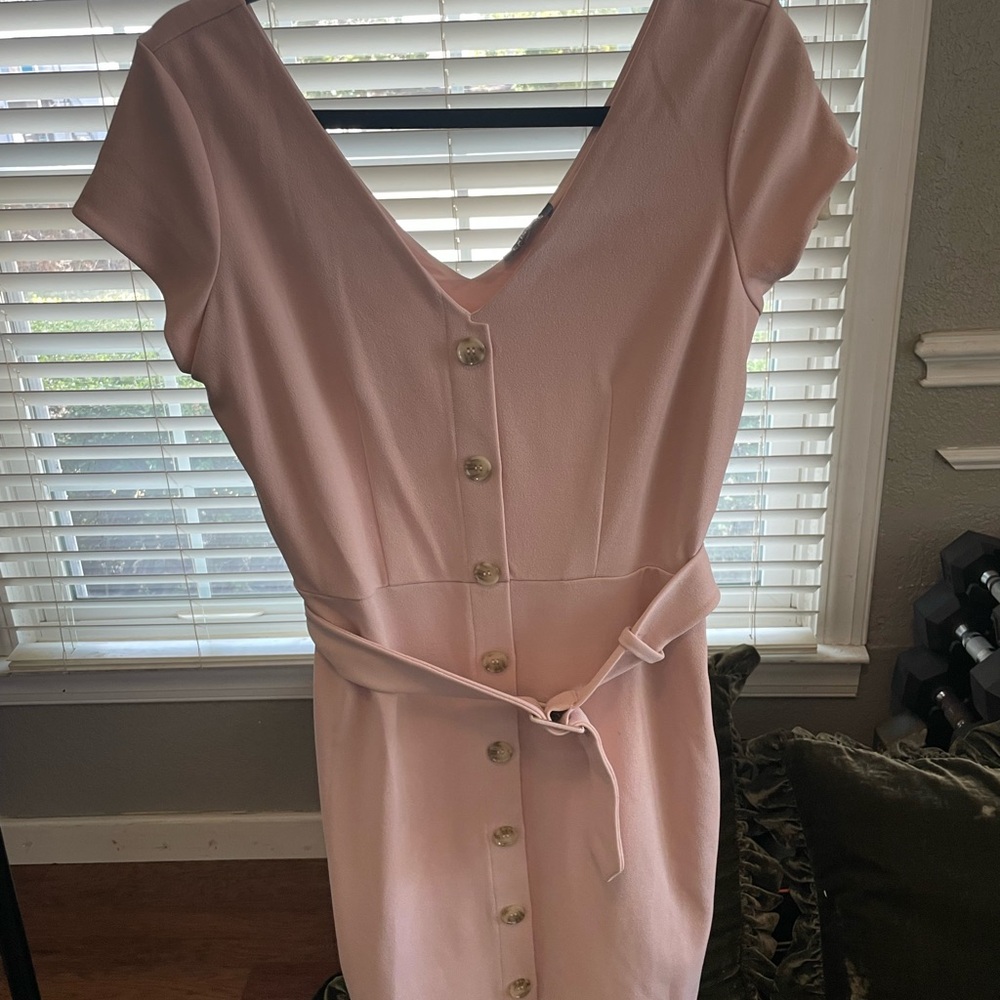 Express Light Pink Buttoned Midi Dress
